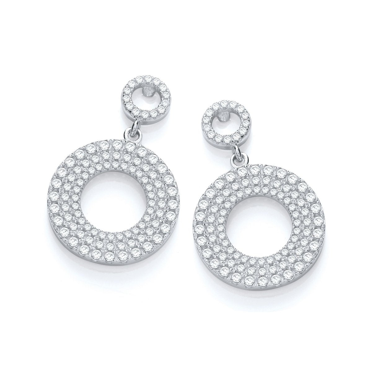 Sterling Silver Double Circle Drop Pave CZ Stud Earrings - Samuel Perry