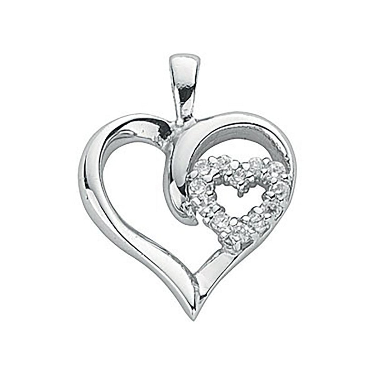 Sterling Silver Double CZ Heart Pendant – Romantic & Elegant - Samuel Perry