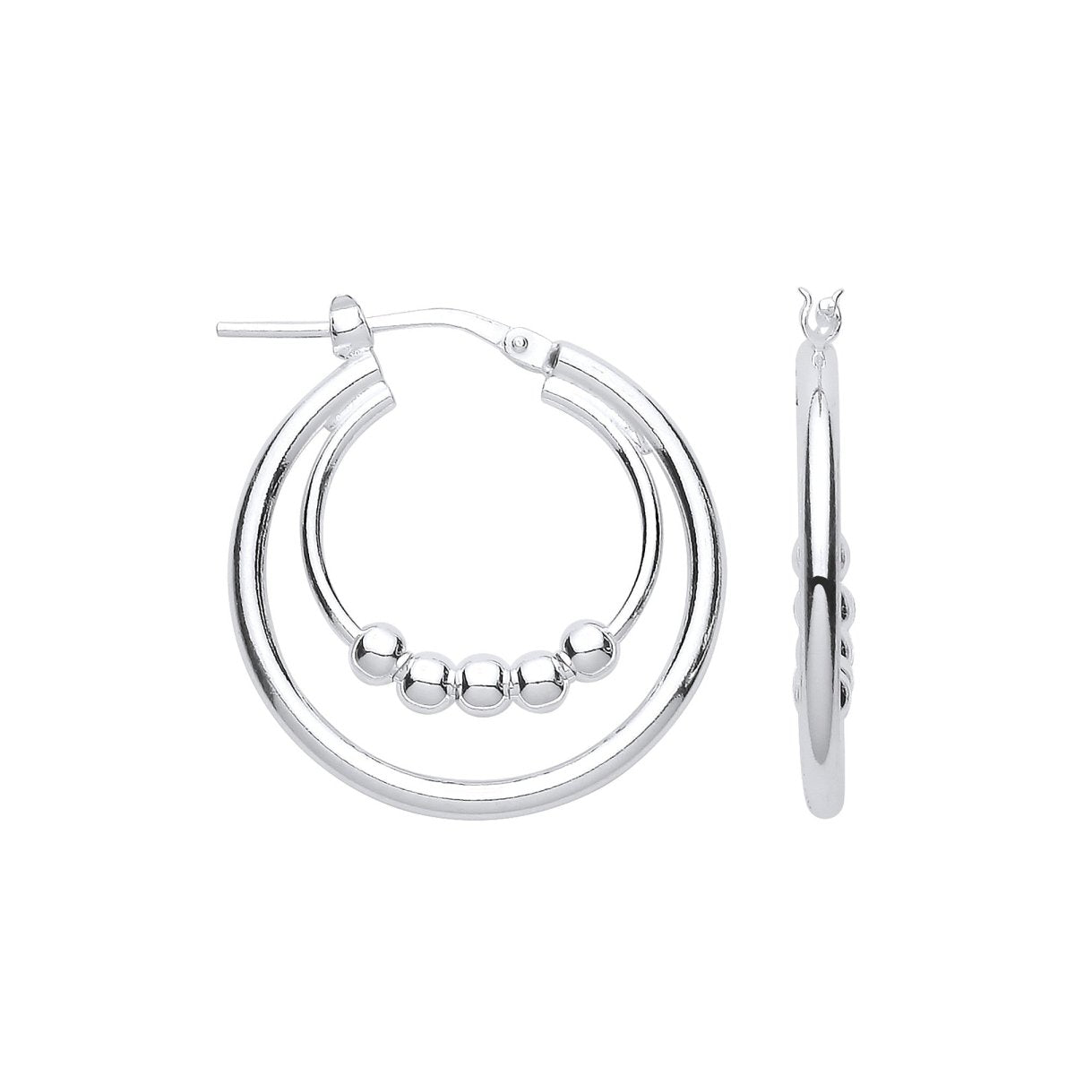 Sterling Silver Double Hoop with Beads Earrings - Samuel Perry