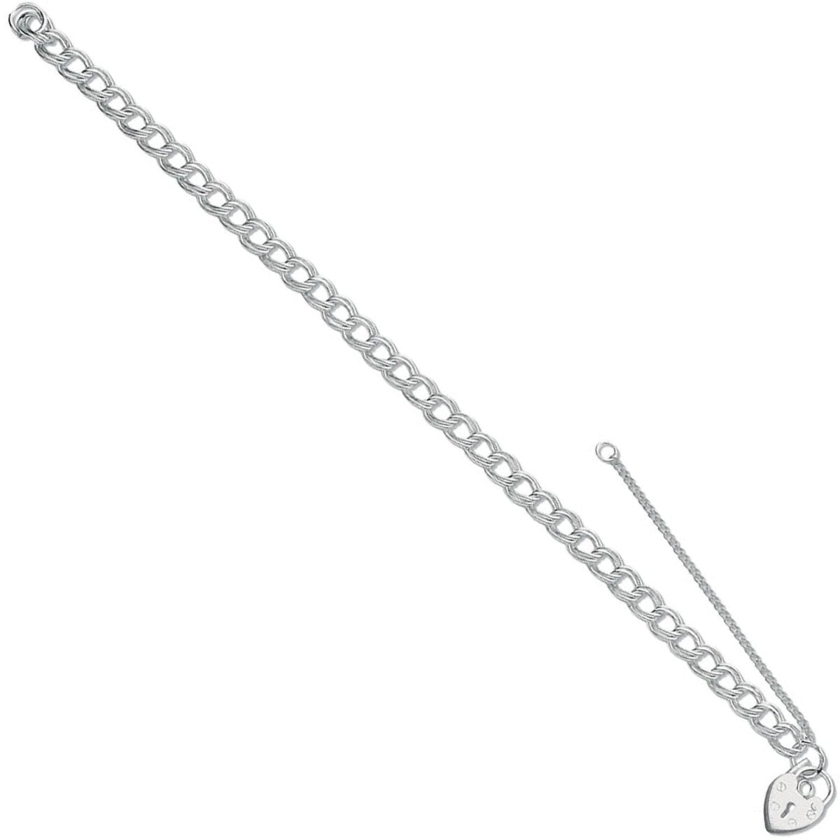 Sterling Silver Double Link Curb & Padlock Charm Bracelet - Samuel Perry