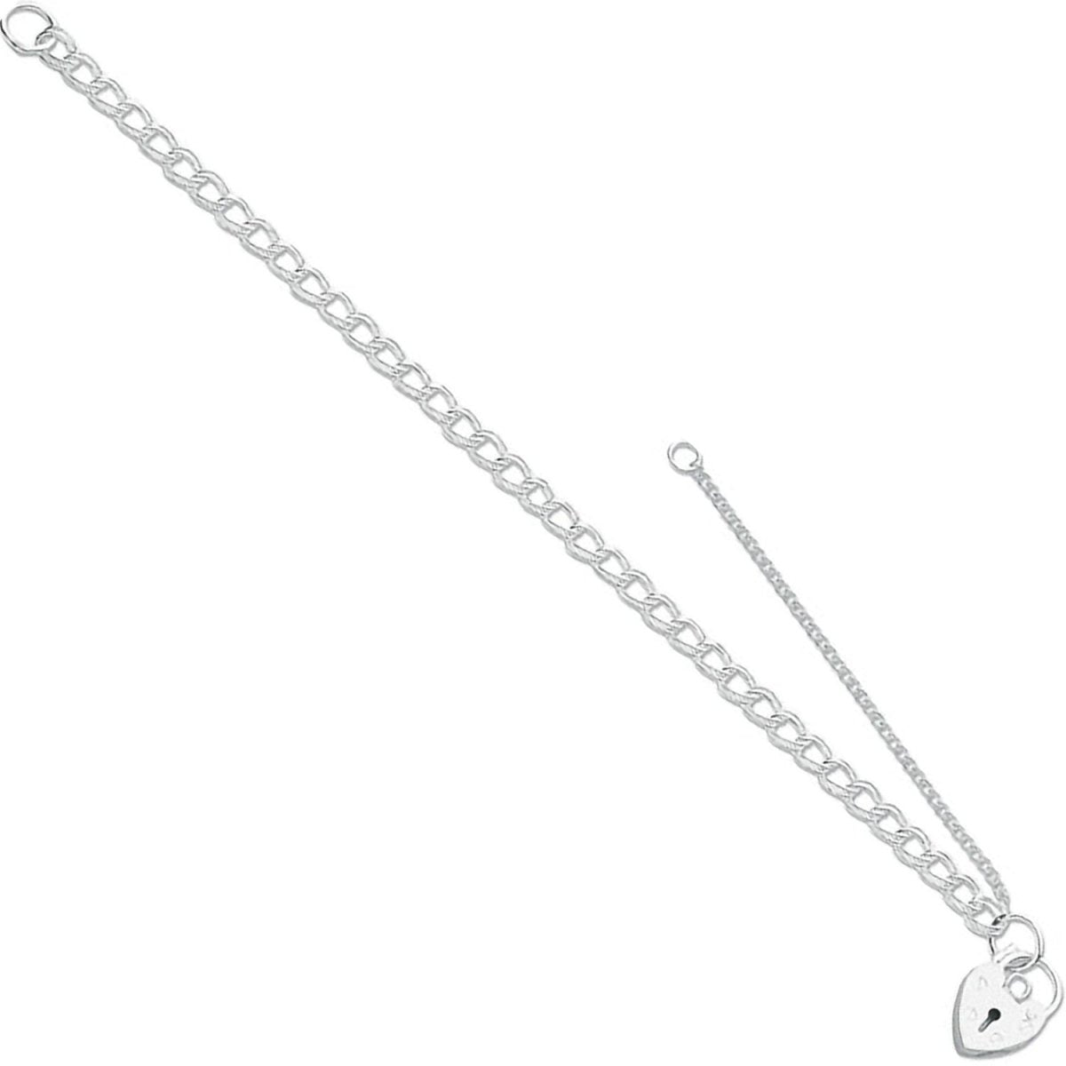Sterling Silver Double Link Curb & Padlock Charm Bracelet - Samuel Perry