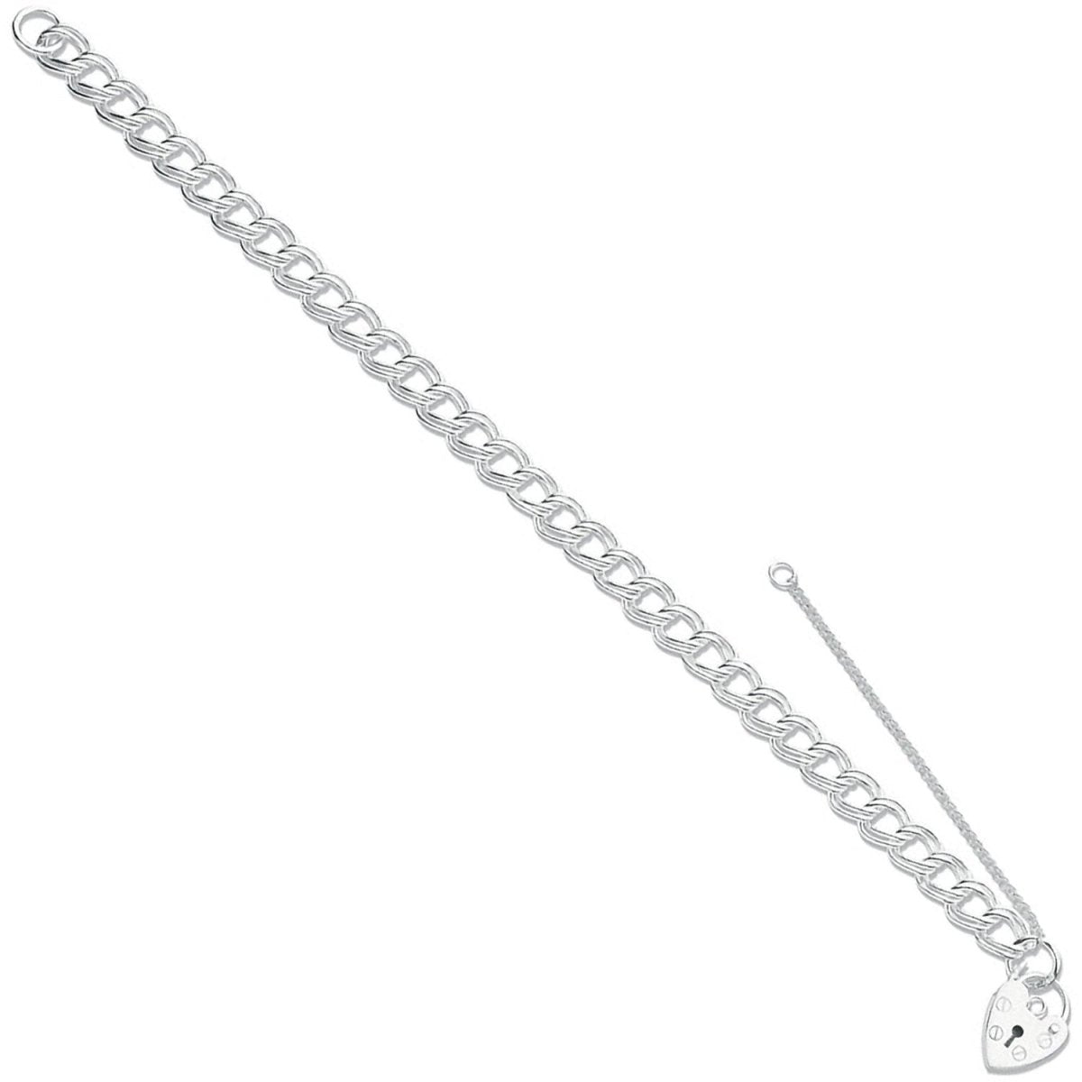 Sterling Silver Double Link Curb & Padlock Charm Bracelet - Samuel Perry