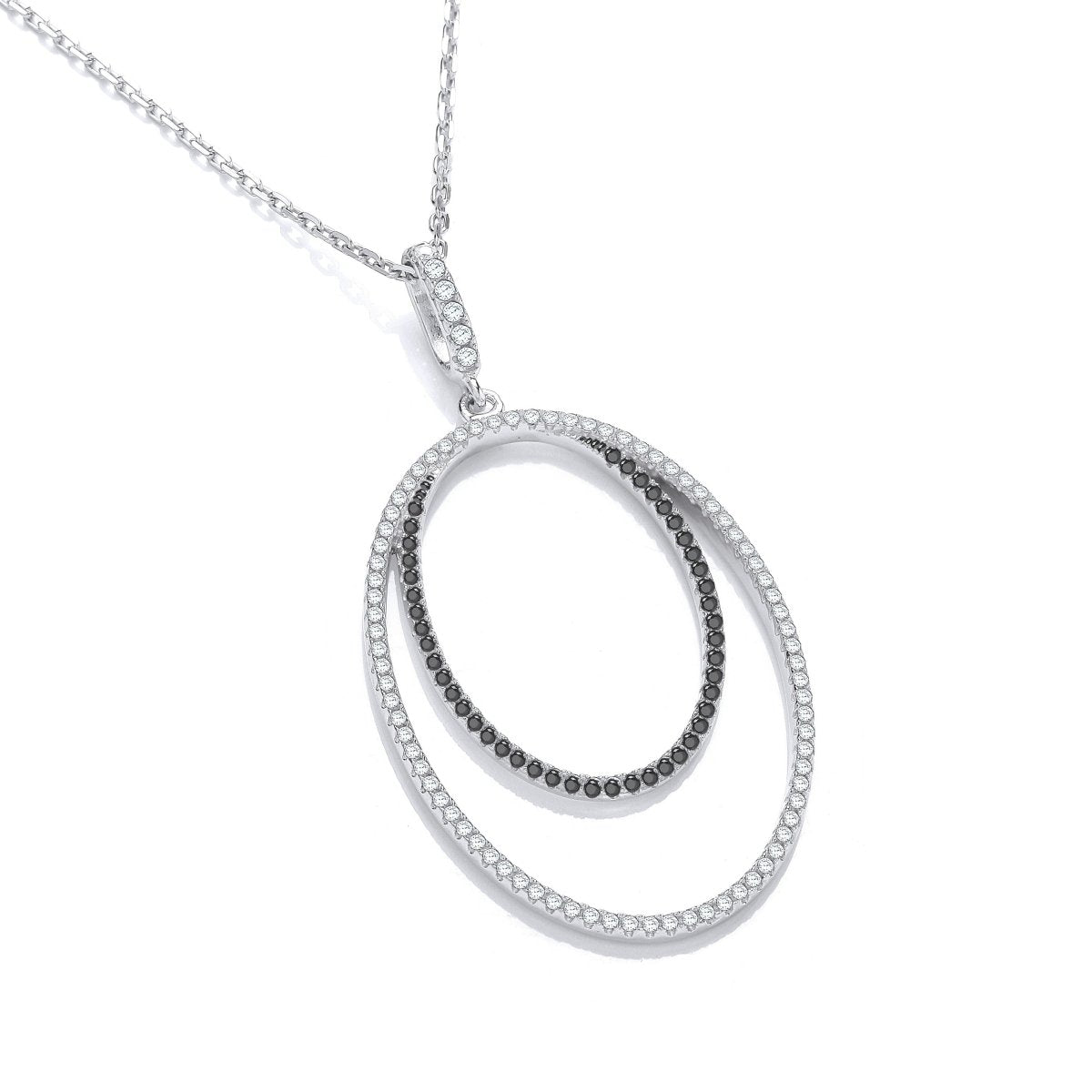 Sterling Silver Double Oval Black CZ Necklace - Samuel Perry