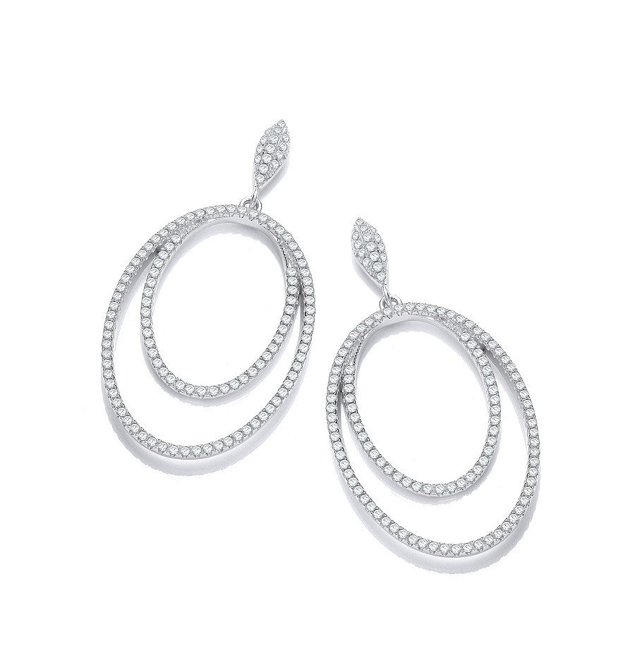 Sterling Silver Double Oval CZ Drop Earrings - Samuel Perry