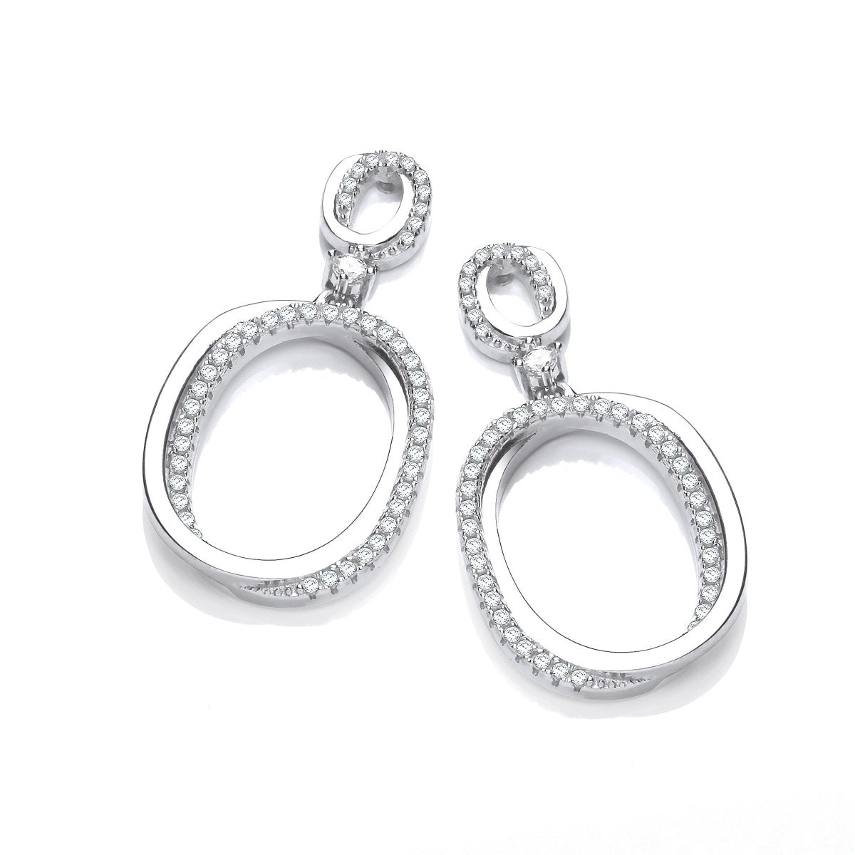 Sterling Silver Double Oval Drop CZ Earrings - Samuel Perry