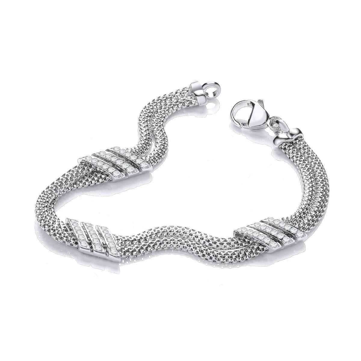 Sterling Silver Double Row CZ 3 String Bracelet - Samuel Perry