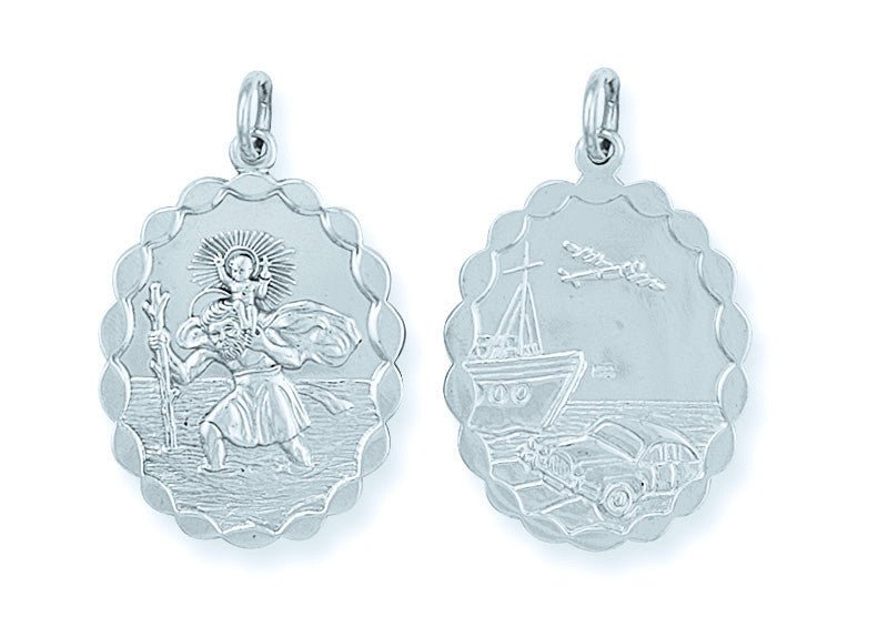 Sterling Silver Double Sided Oval St Christopher Pendant – Symbol of Guidance - Samuel Perry