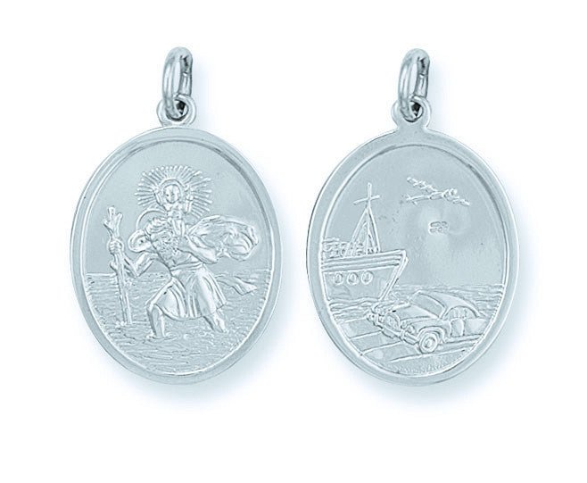 Sterling Silver Double Sided Oval St Christopher Pendant – Timeless Protection - Samuel Perry