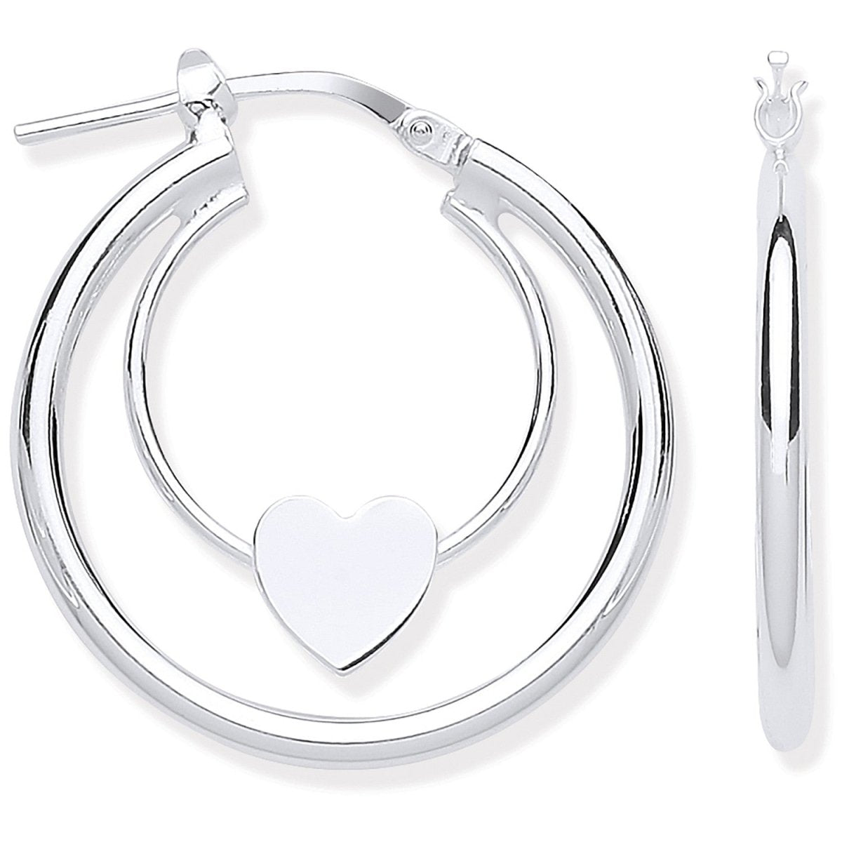 Sterling Silver Double Tube Heart Hoop Earrings - Samuel Perry