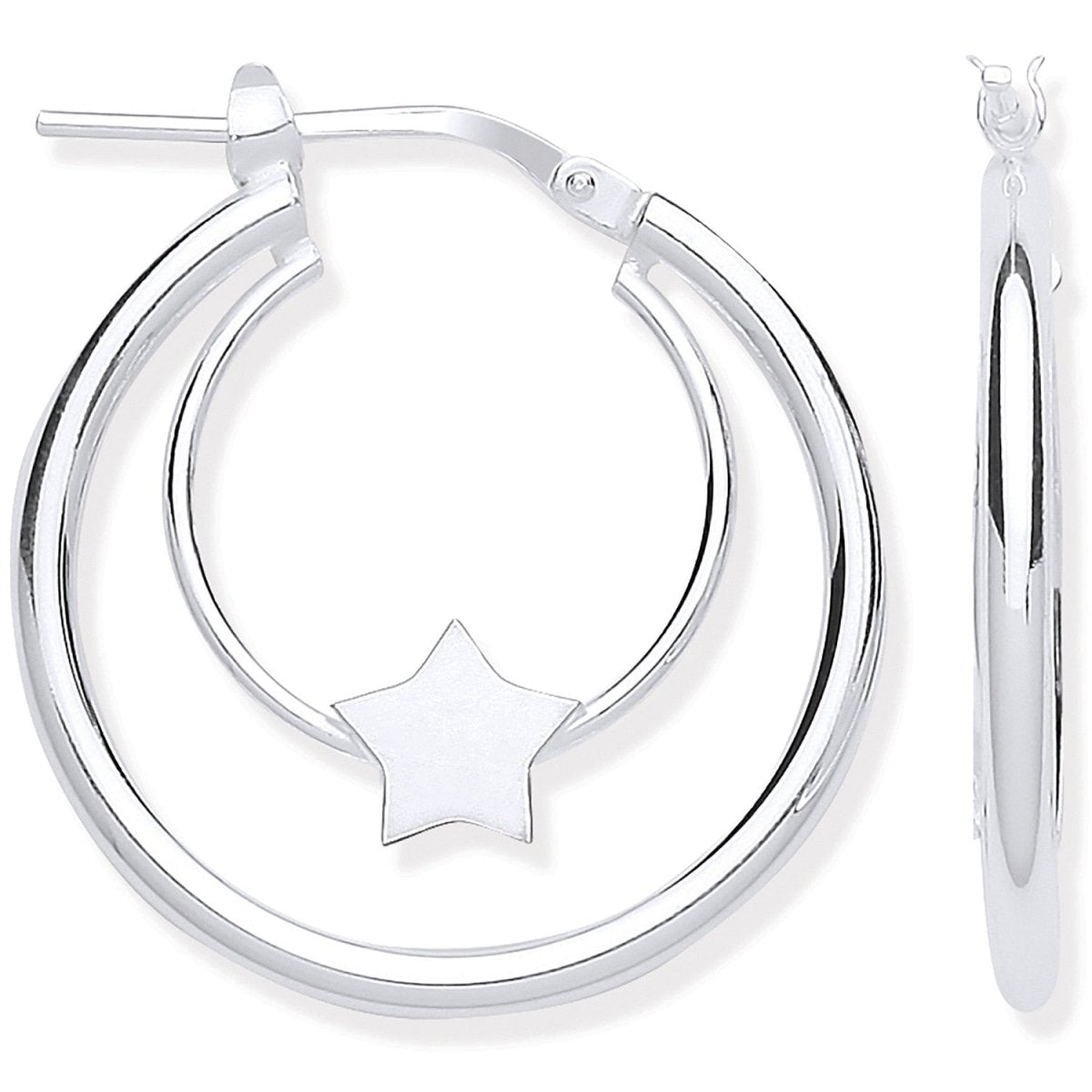Sterling Silver Double Tube Star Hoop Earrings - Samuel Perry