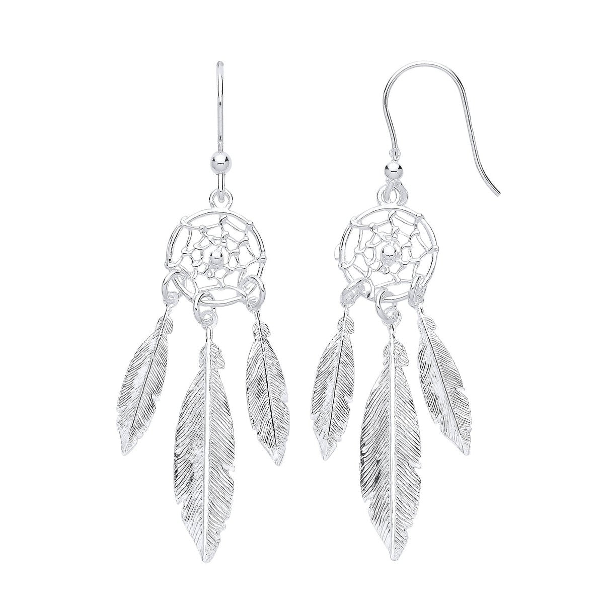 Sterling Silver Dream Catcher Feather Spider Web Drop - Samuel Perry