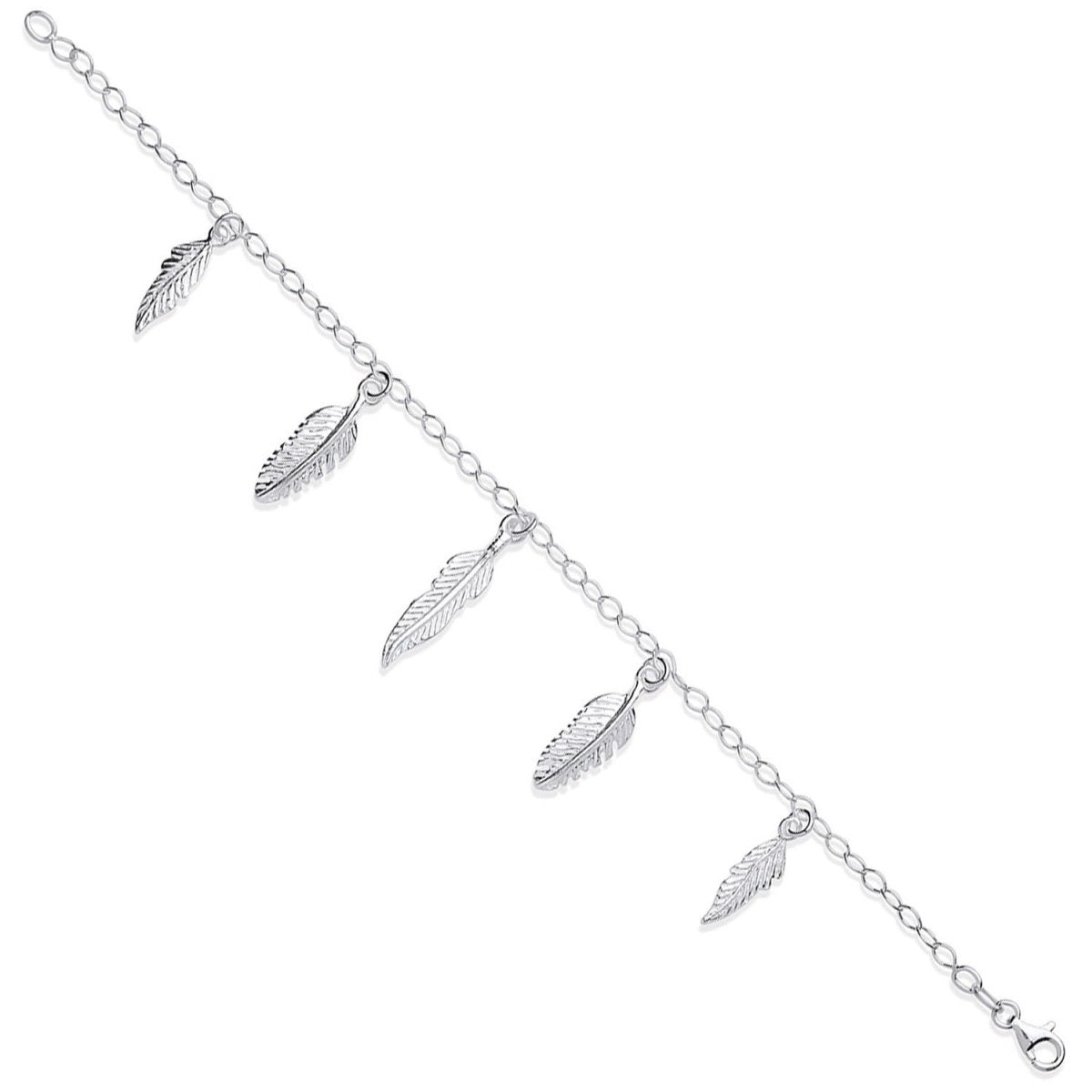 Sterling Silver Elegant 5 Feathers Ladies Charm Bracelet - Samuel Perry