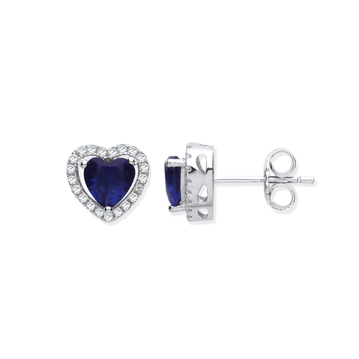 Sterling Silver Elegant Blue Cz Halo Heart Stud Earrings - Samuel Perry