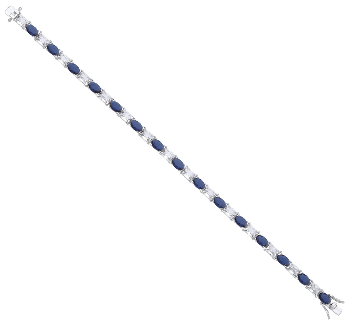 Sterling Silver Elegant Blue Oval & Clear Emerald CZs Tennis Bracelet - Samuel Perry