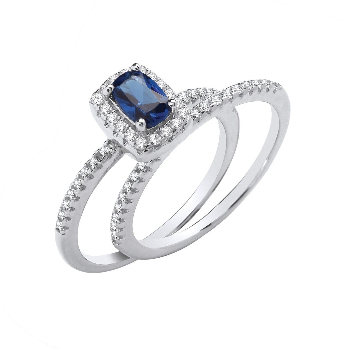 Sterling Silver Elegant Bridal Blue Cz Half ET Rings - Samuel Perry