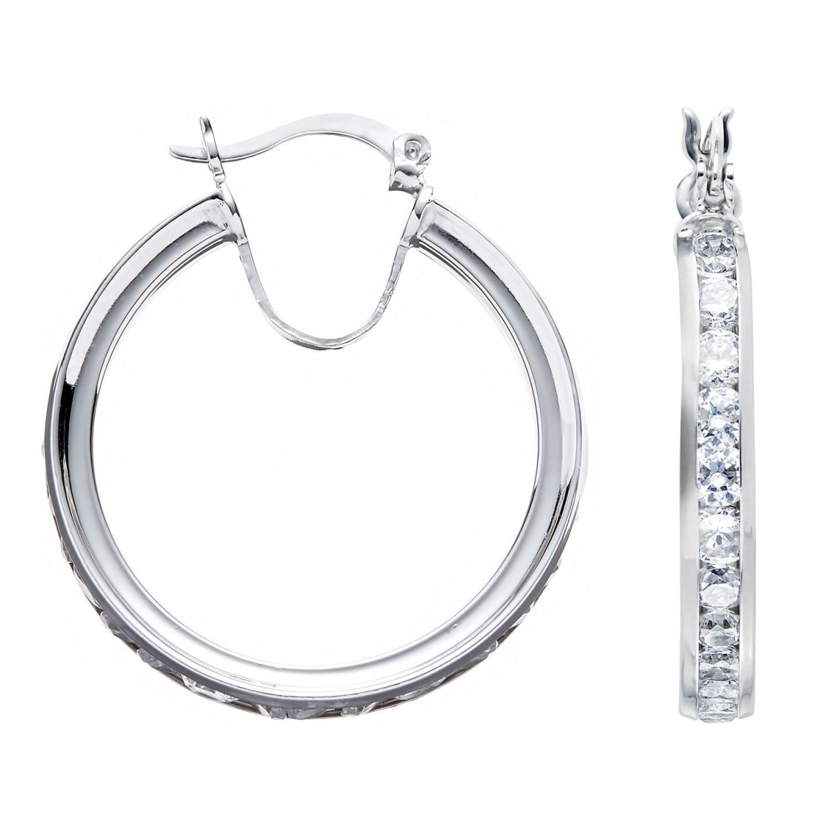 Sterling Silver Elegant Channel Set Cz Hoop Earrings - Samuel Perry