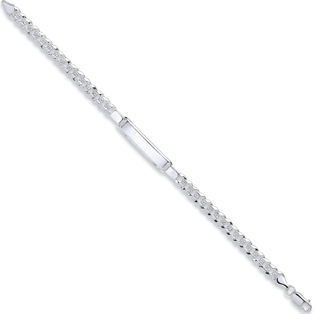 Sterling Silver Elegant Curb Pave I.D Bracelet - Samuel Perry