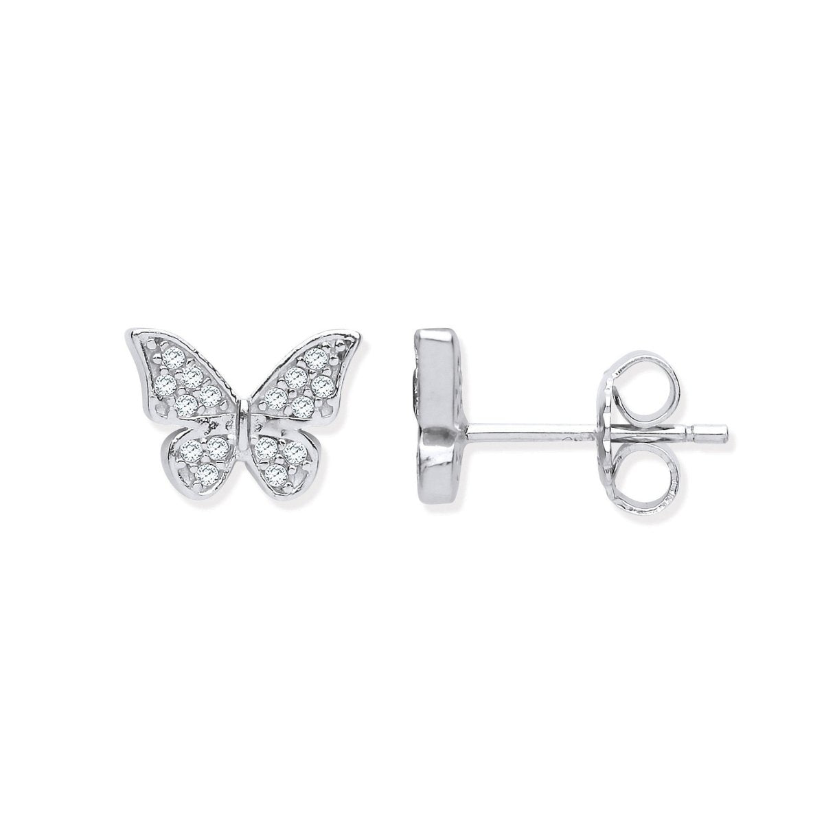 Sterling Silver Elegant CZ Butterfly Stud Earrings - Samuel Perry