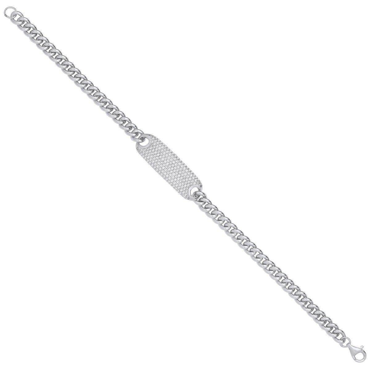 Sterling Silver Elegant CZ Curb Gents 6.4mm Bracelet - Samuel Perry