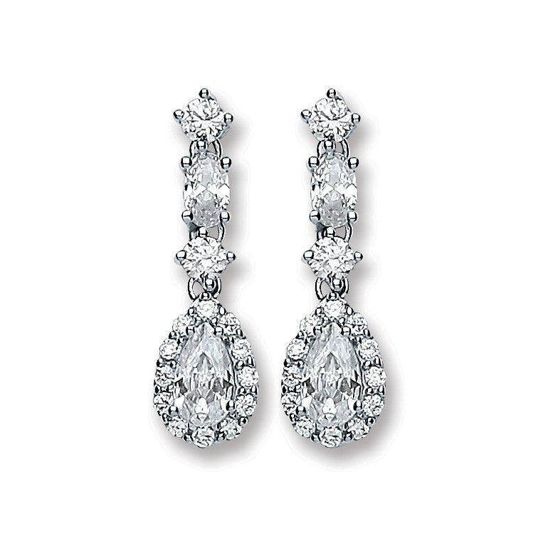 Sterling Silver Elegant Cz Graduated Tear Drop Stud Earrings - Samuel Perry