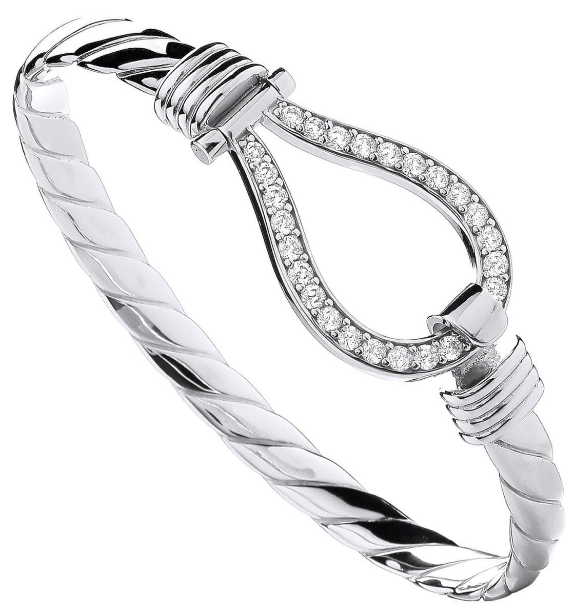 Sterling Silver Elegant CZ Hook Gents Bangle - Samuel Perry