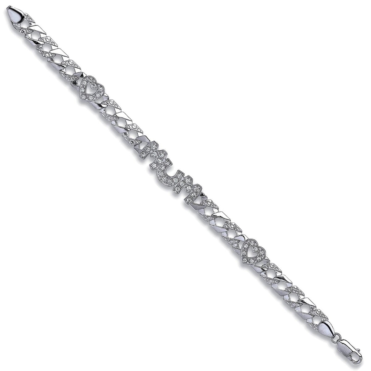 Sterling Silver Elegant Cz Mum & Heart Bracelet - Samuel Perry