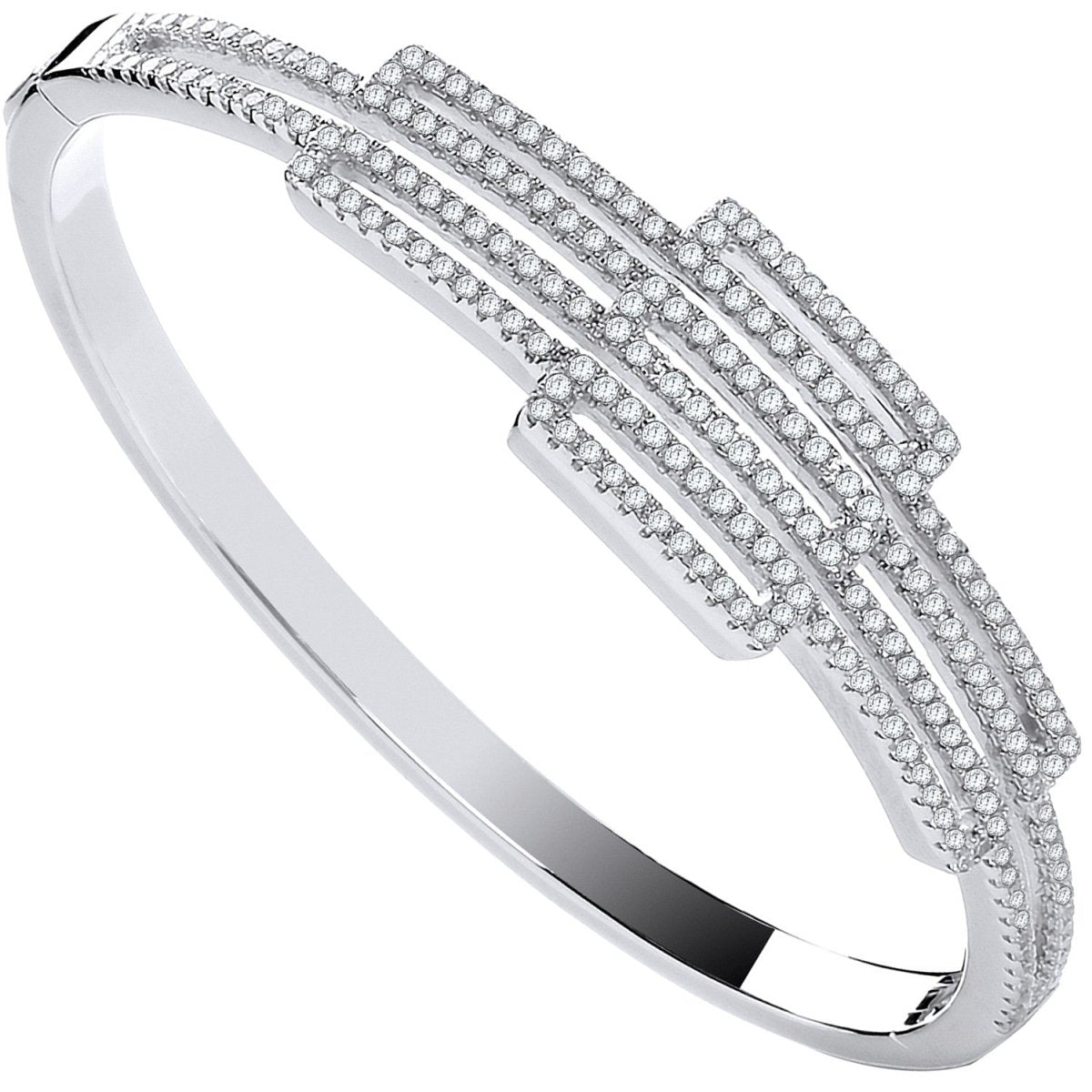 Sterling Silver Elegant Cz Rectangles Fancy Ladies Hinged Bangle - Samuel Perry