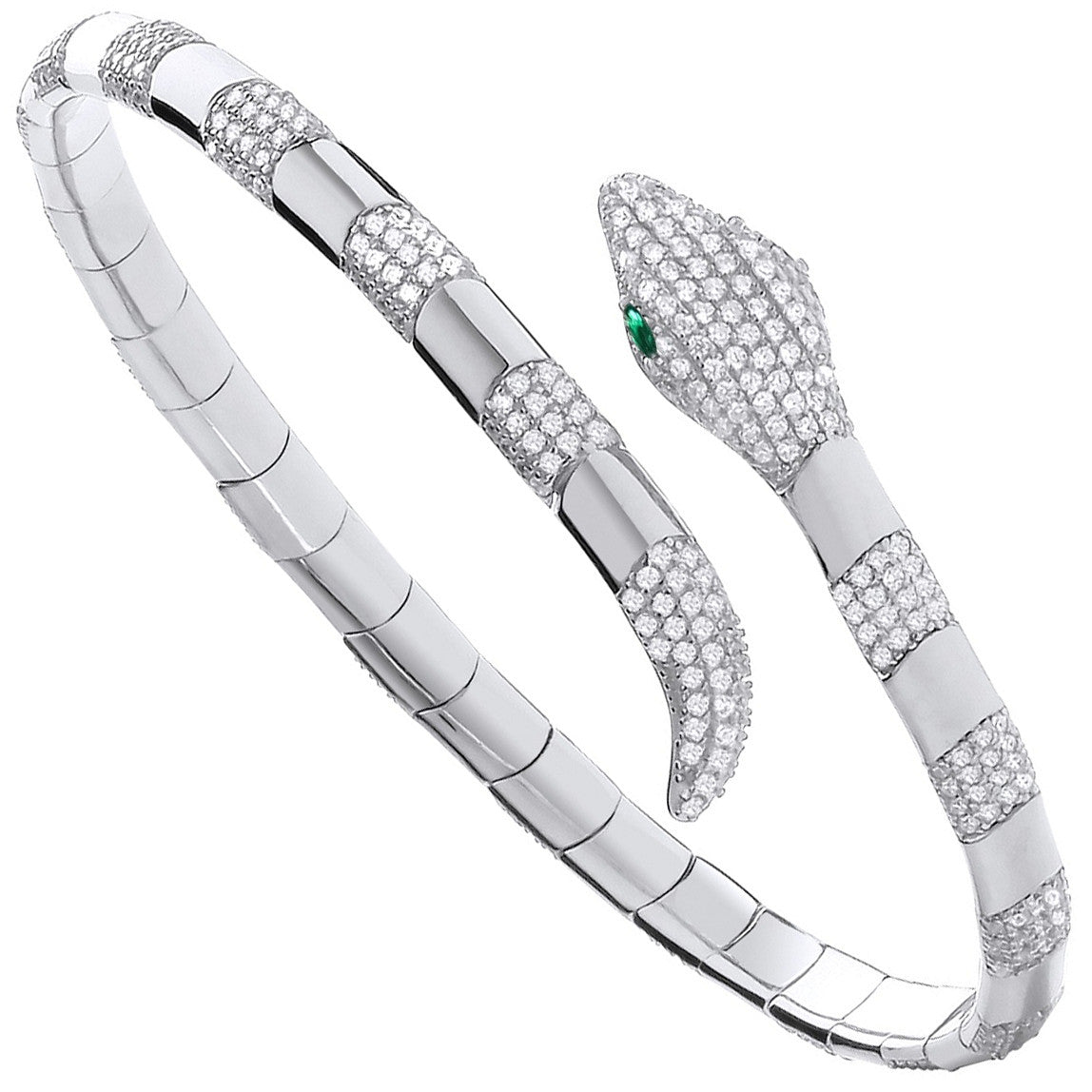 Sterling Silver Elegant CZ Snake Ladies 4.7mm Bangle - Samuel Perry