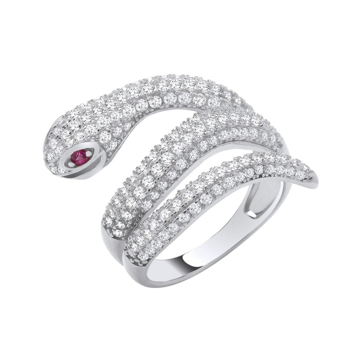 Sterling Silver Elegant CZ Snake Ring - Samuel Perry