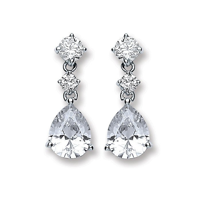 Sterling Silver Elegant Cz's Small Tear Drop Earrings - Samuel Perry