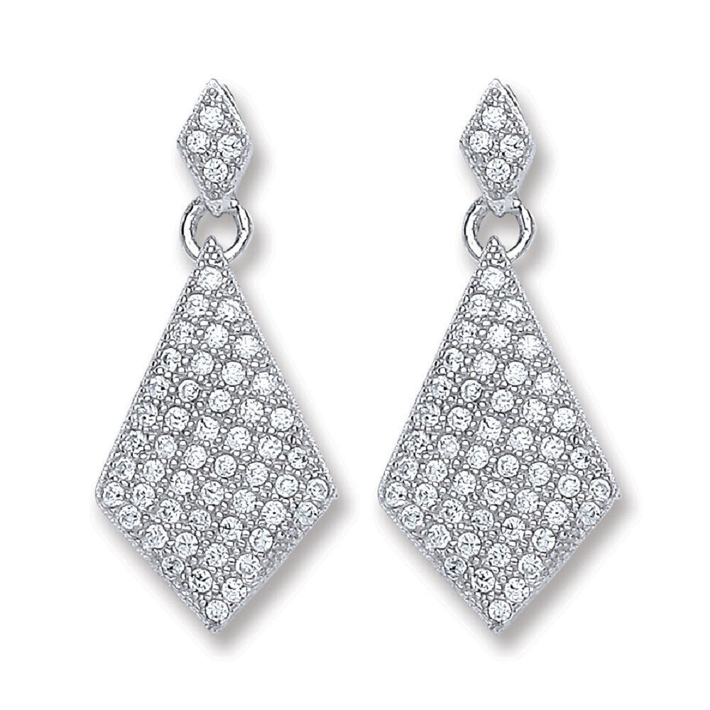 Sterling Silver Elegant Diamond Shape Drop Earrings - Samuel Perry