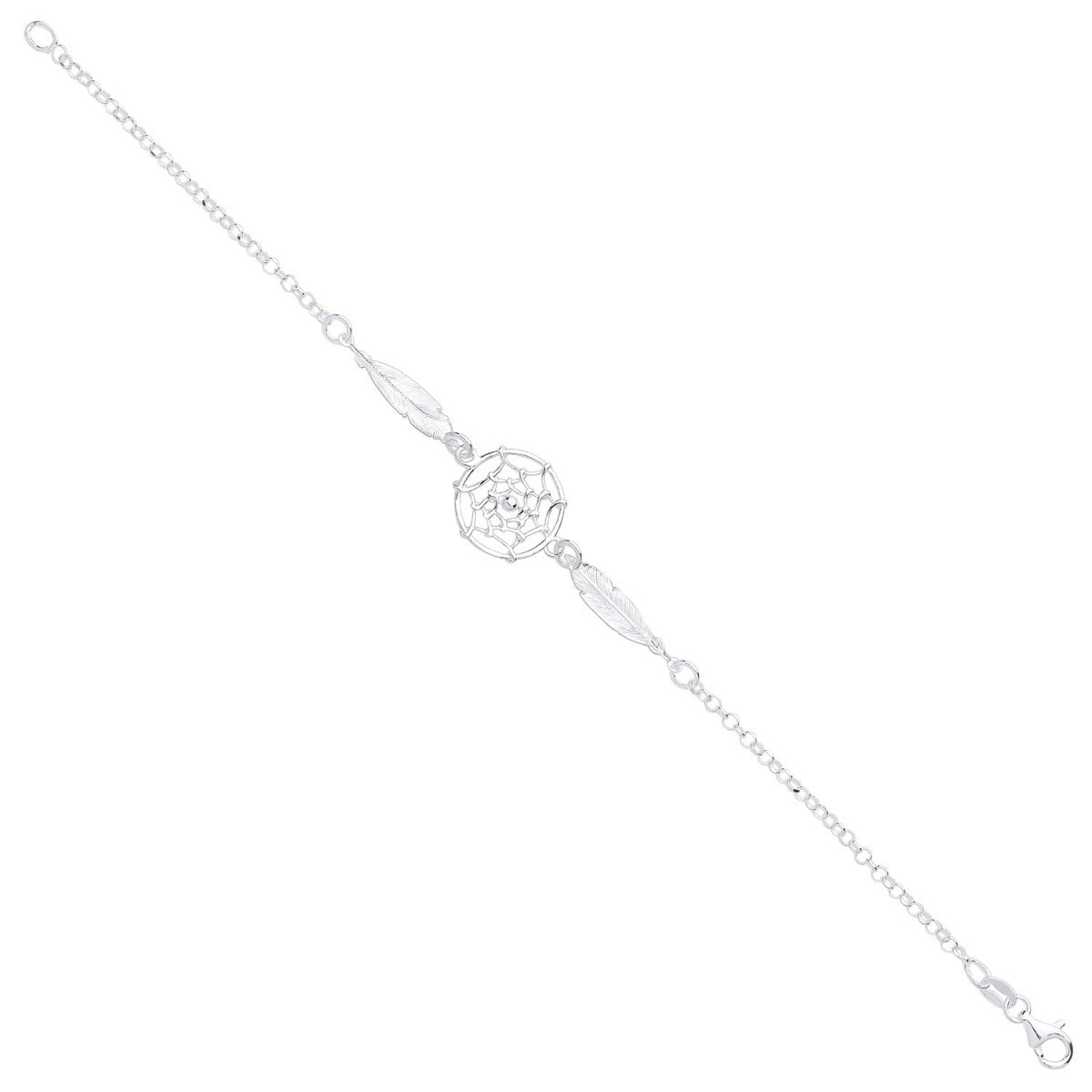 Sterling Silver Elegant Dream Catcher & Feather Spider Web Drop Bracelet - Samuel Perry