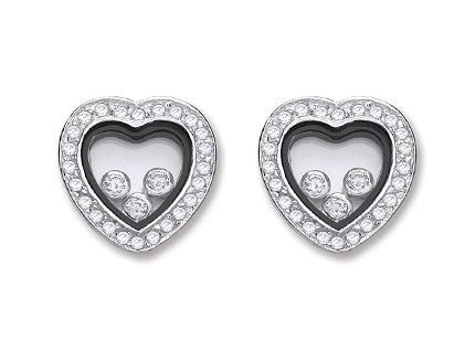 Sterling Silver Elegant Floating Cz Heart Stud Earrings - Samuel Perry
