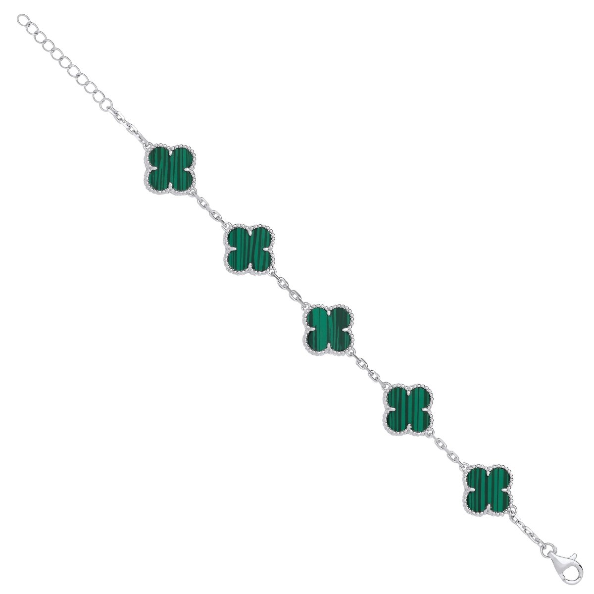 Sterling Silver Elegant Green Four Leaf Clover Bracelet - Samuel Perry