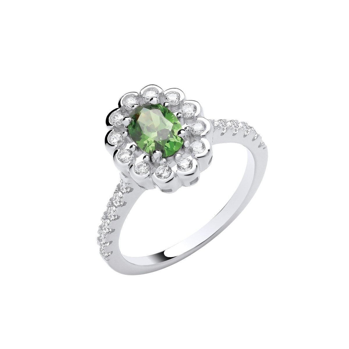 Sterling Silver Elegant Green Oval CZ Halo Ring - Samuel Perry