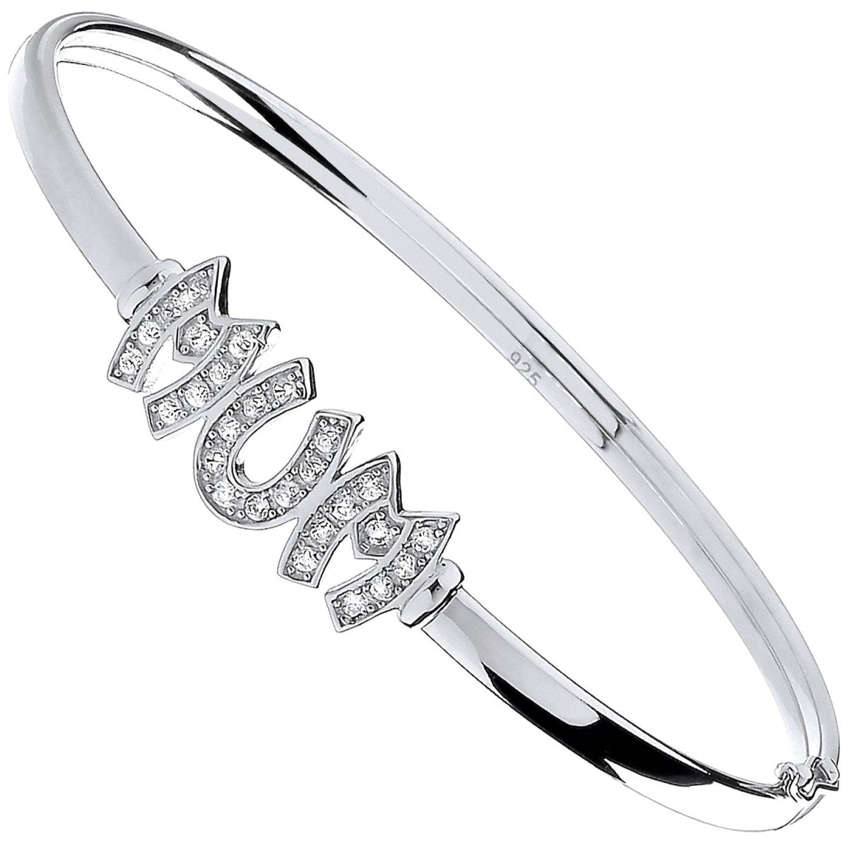 Sterling Silver Elegant Mum Cz Hinged Bangle - Samuel Perry
