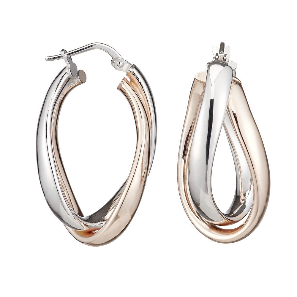 Sterling Silver Elegant Oval Two Tone Hoop Earrings - Samuel Perry