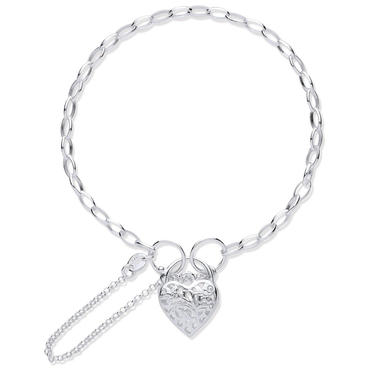 Sterling Silver Elegant Padlock Charm Open Link Bracelet - Samuel Perry