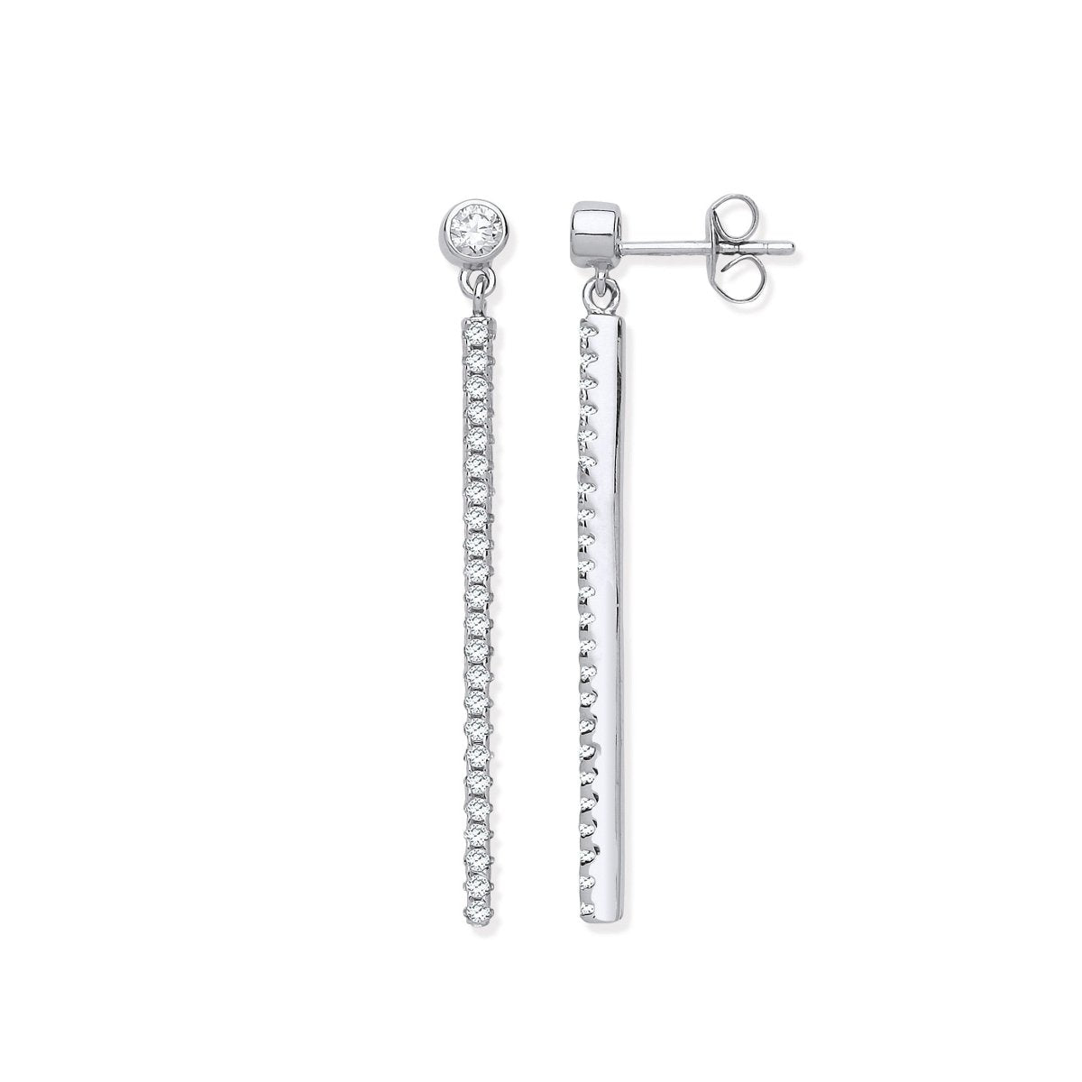 Sterling Silver Elegant Pave Cz Linear Drop Earrings - Samuel Perry