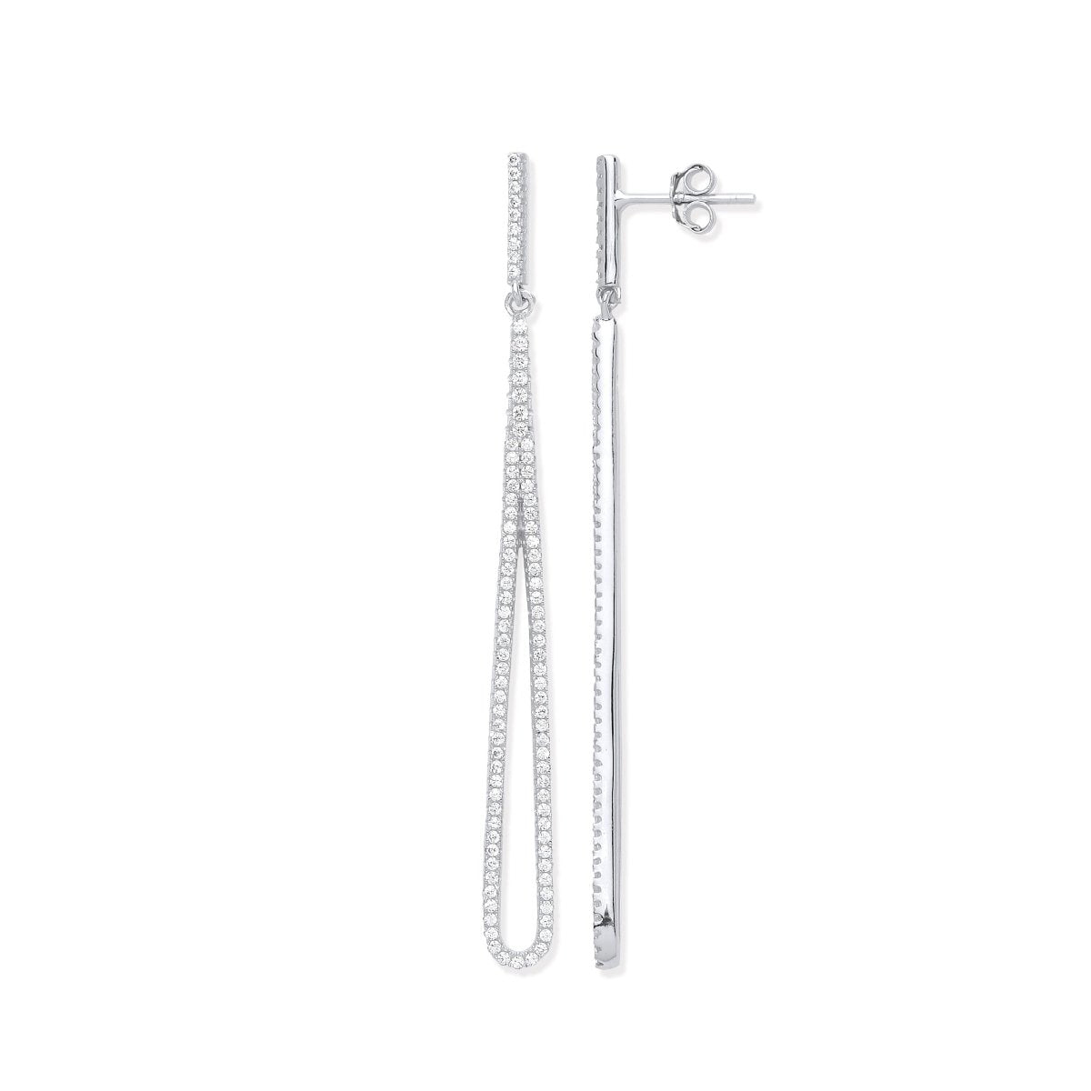 Sterling Silver Elegant Pave Cz Oval Linear Drop Earrings - Samuel Perry