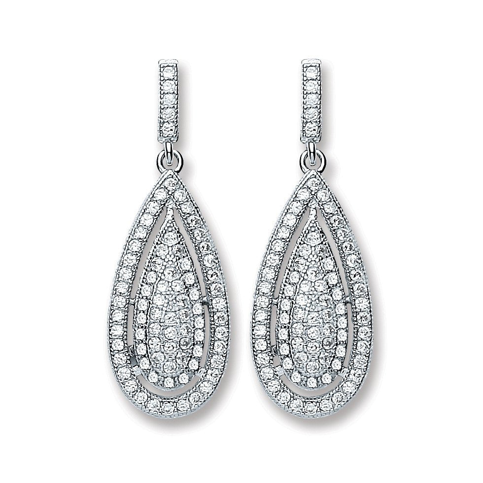 Sterling Silver Elegant Pear Shape Fancy Drop Earrings - Samuel Perry