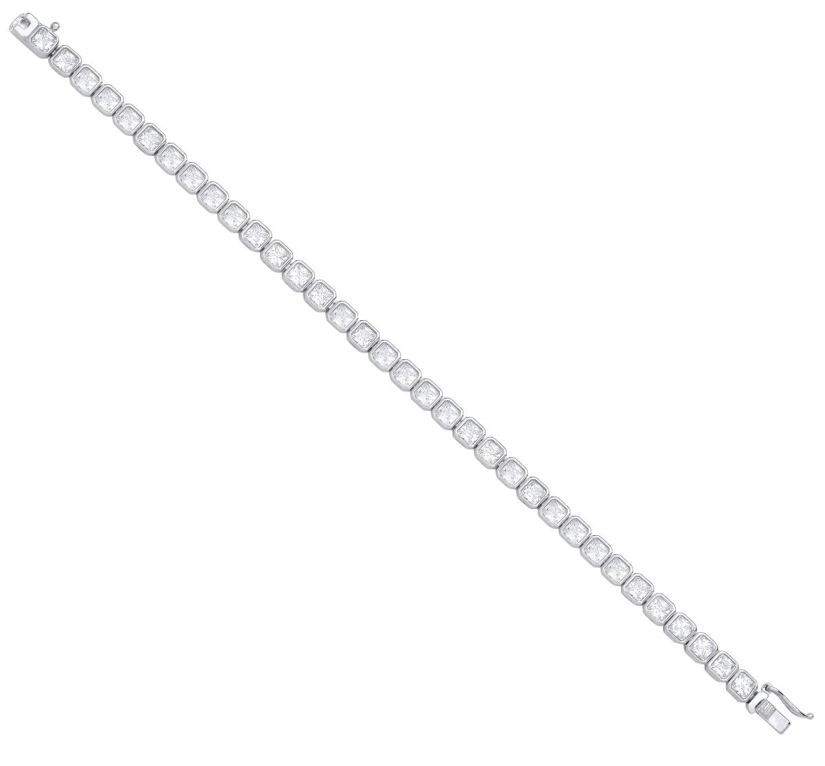 Sterling Silver Elegant Princess Cut Rubover Tennis Bracelet - Samuel Perry