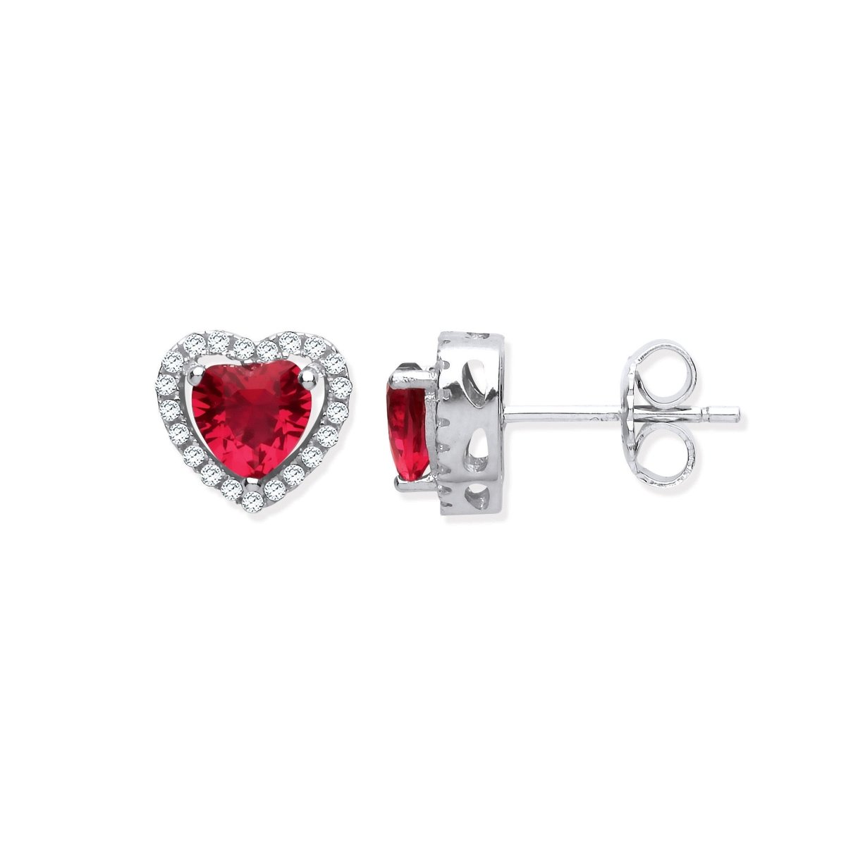 Sterling Silver Elegant Red Cz Halo Heart Stud Earrings - Samuel Perry