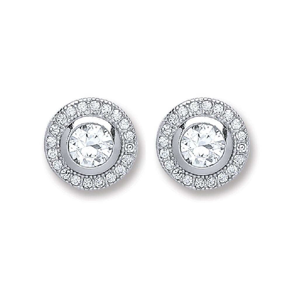 Sterling Silver Elegant Round Cz Stud Earrings - Samuel Perry