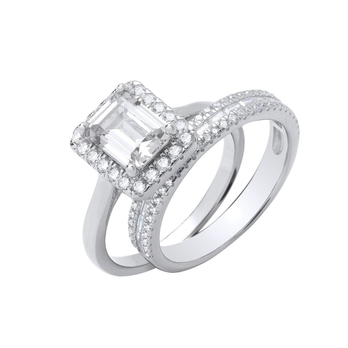 Sterling Silver Elegant Solitaire & Half ET Bridal Set Rings - Samuel Perry