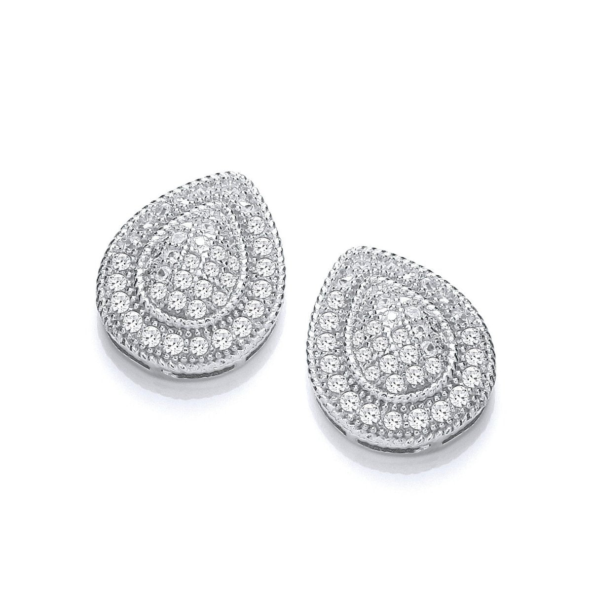 Sterling Silver Elegant Tear Drop Cz Cluster Stud - Samuel Perry