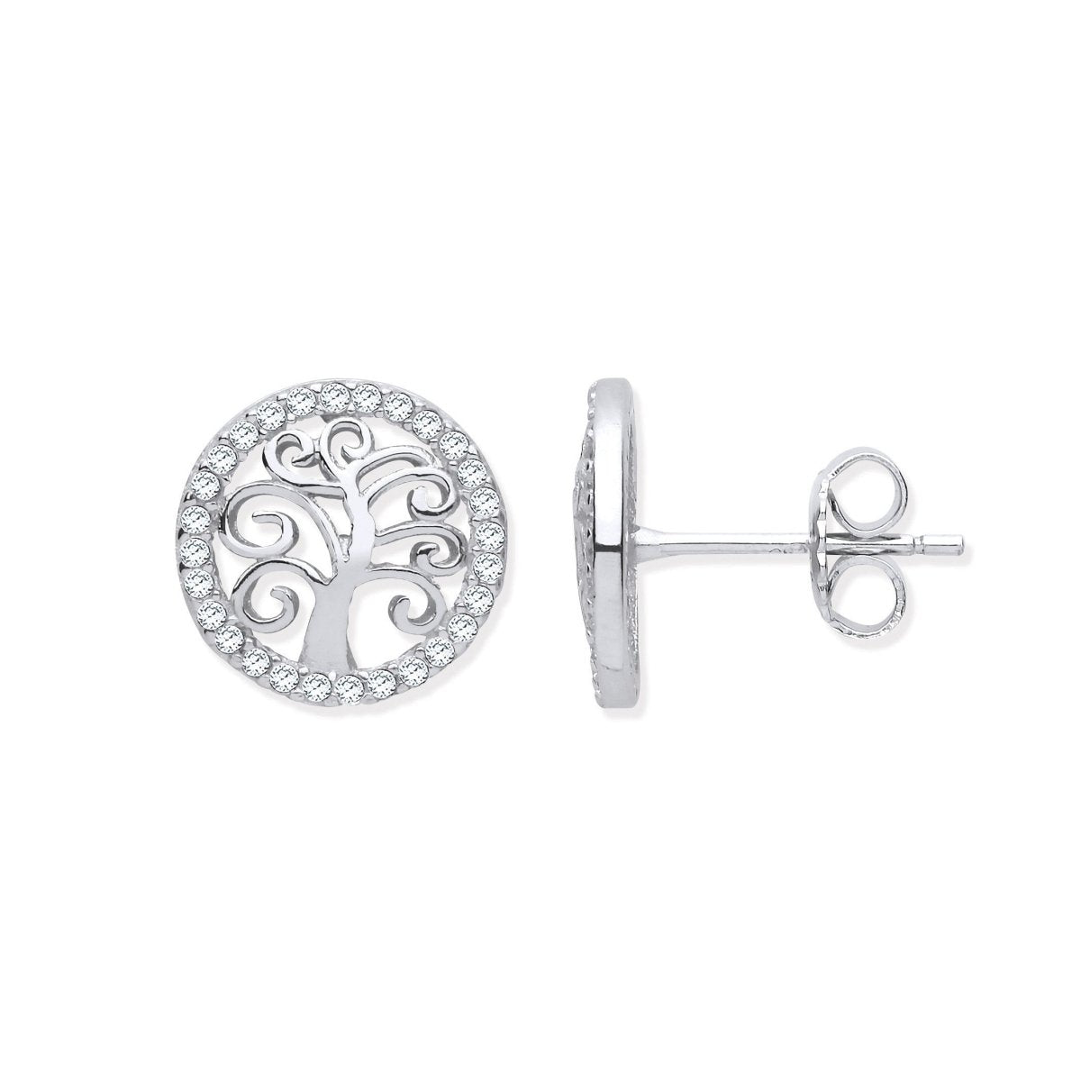 Sterling Silver Elegant Tree of Life CZ Stud Earrings - Samuel Perry