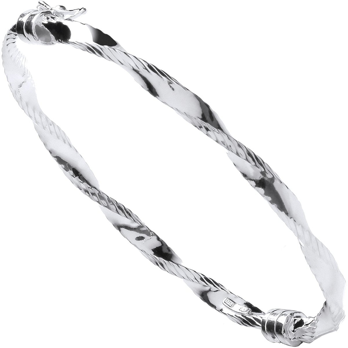 Sterling Silver Elegant Twisted Ribbed Edge Hollow Hinged Bangle - Samuel Perry