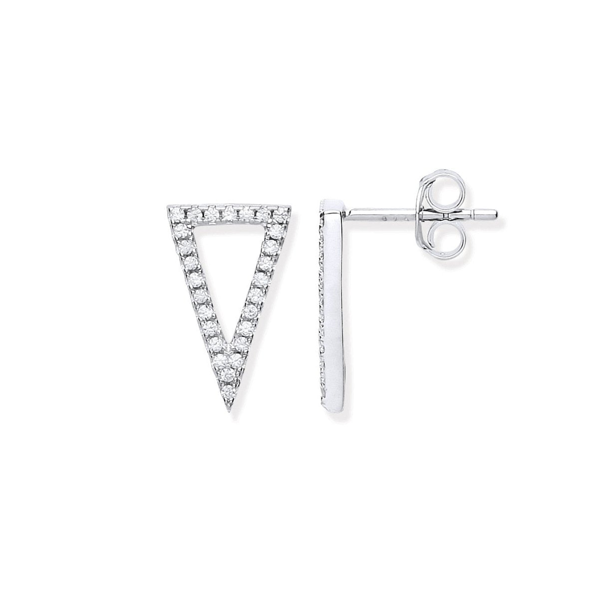 Sterling Silver Elegant Upside Down Cz Triangle Stud Earrings - Samuel Perry