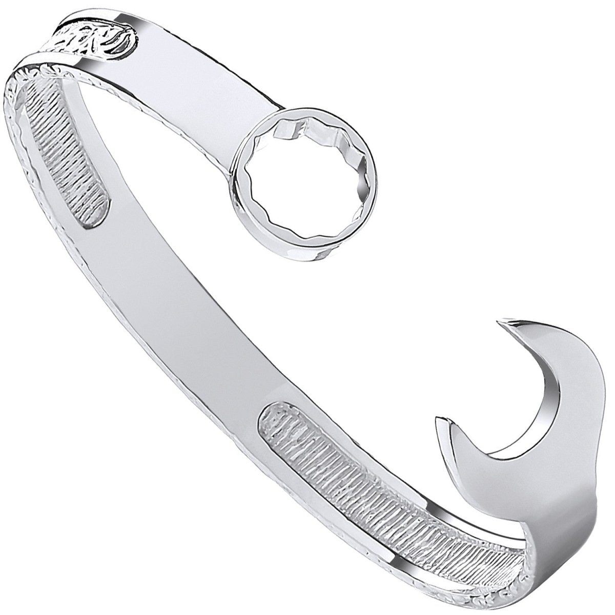 Sterling Silver Elegant Vintage Design Spanner Gents 9mm Bangle - Samuel Perry